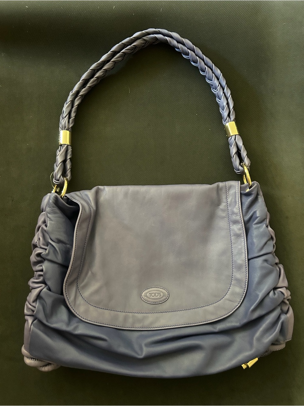 TOD'S Purple Leather Ruched Hobo Bag